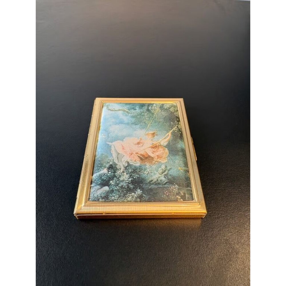 Vintage Metal Photo Album Purse Brag Book Rococo Cherub Gold Tone Accordion 4 in